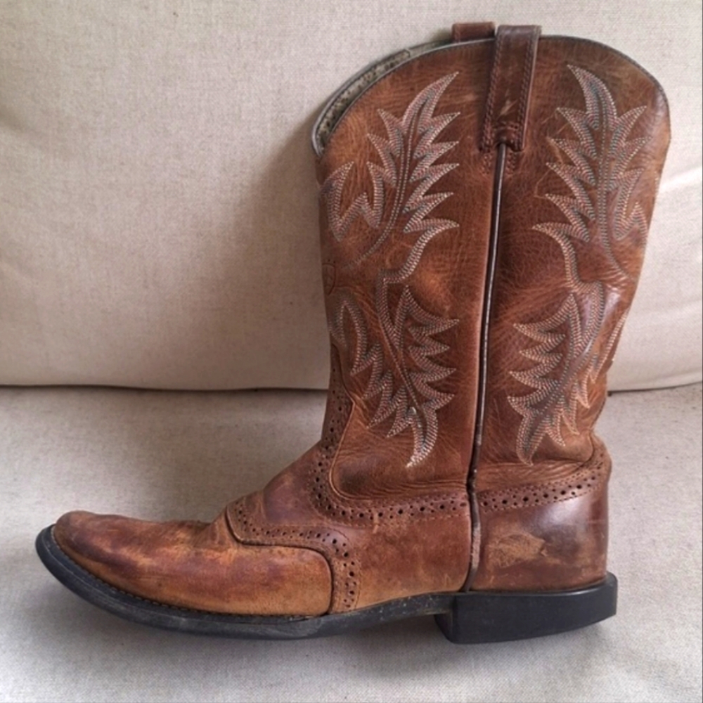 ARIAT Cowgirl Tan & Brown Stitched Quality Leather Western Cowboy Boots